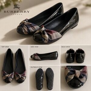 Burberry Black Patent Leather Check Knotted Ballet Flats ITGALOO93SMON Size 40
